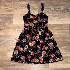 Black Floral Sundress with Pink & Yellow Roses
